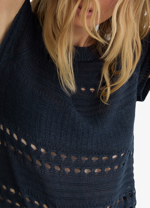 Reiss Chloe fijngebreide top van linnen met opengewerkt dessin - detail 4 donkerblauw