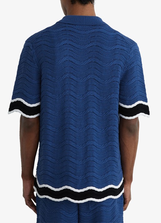 Reiss CIRO Cotton-Blend Wave-Knit Tipped Shirt - achterkant 2 donkerblauw