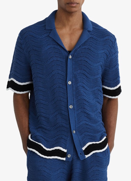 Reiss CIRO Cotton-Blend Wave-Knit Tipped Shirt