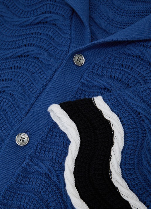 Reiss CIRO Cotton-Blend Wave-Knit Tipped Shirt - detail 6 donkerblauw