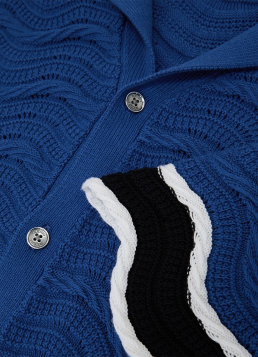Reiss CIRO Cotton-Blend Wave-Knit Tipped Shirt - detail 7 donkerblauw