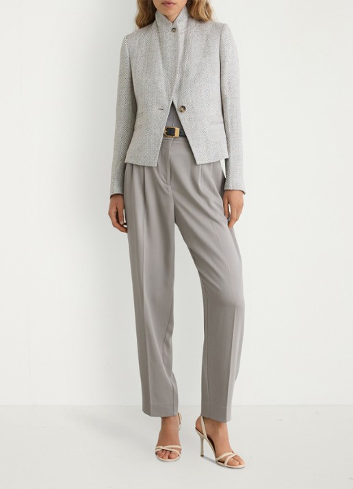 Reiss Clay high waist tapered fit pantalon van lyocell - voorkant 2 grijs
