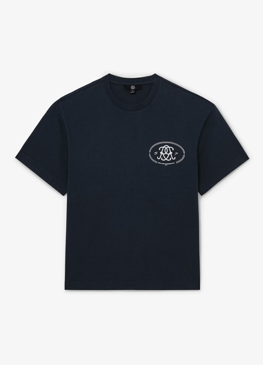 Reiss CLEMENT Monogram-Print Pigment-Dyed Relaxed T-Shirt - voorkant 4 donkerblauw