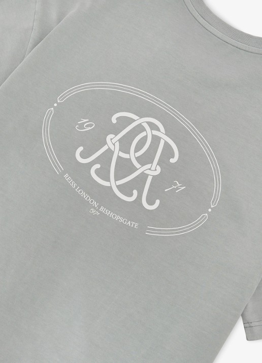 Reiss CLEMENT Monogram-Print Pigment-Dyed Relaxed T-Shirt - detail 6 blauw