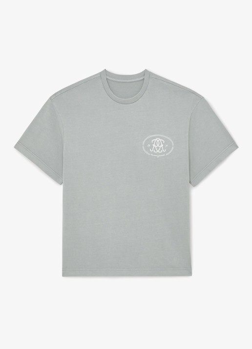 Reiss CLEMENT Monogram-Print Pigment-Dyed Relaxed T-Shirt - voorkant blauw