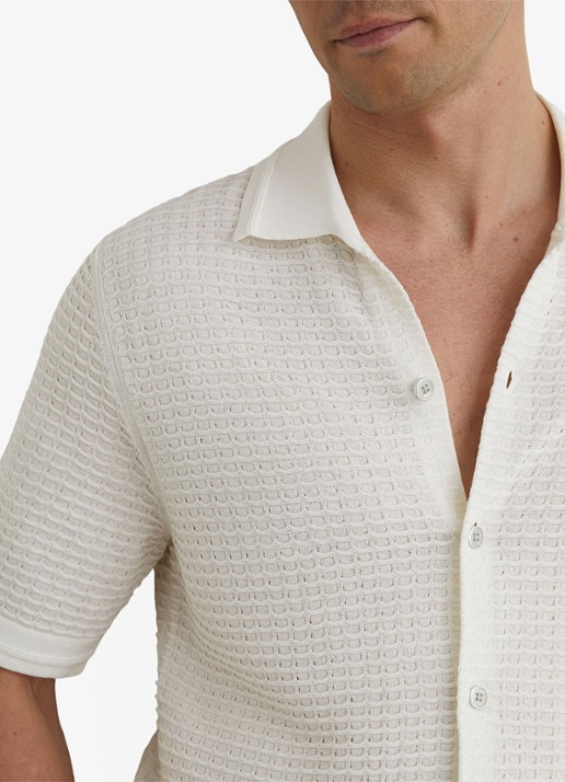 Reiss Clifton regular fit overhemd in linnenblend met structuur - detail 4 white / wit