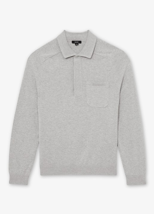 Reiss Clinton regular fit polo met borstzak - voorkant 2 grijsmele