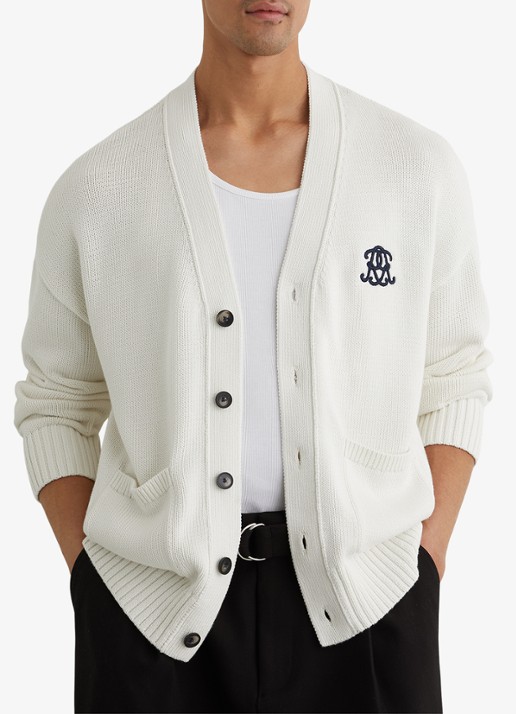Reiss Coates grofgebreid vest met borduring - detail 4 gebroken wit
