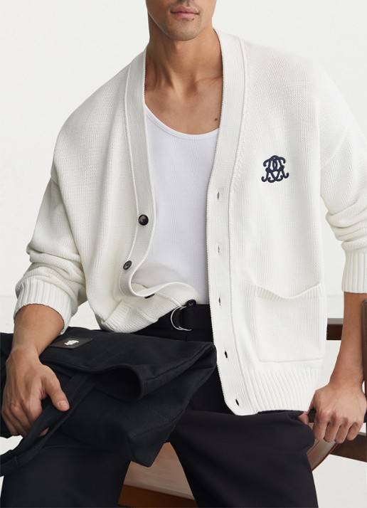 Reiss Coates grofgebreid vest met borduring - detail 5 gebroken wit