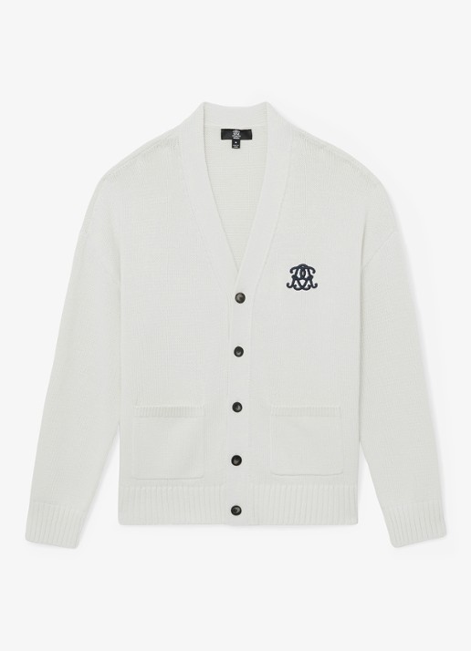 Reiss Coates grofgebreid vest met borduring - voorkant gebroken wit