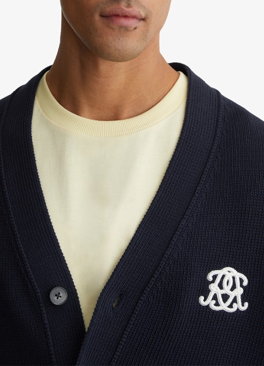 Reiss Coates grofgebreid vest met borduring - detail 6 donkerblauw