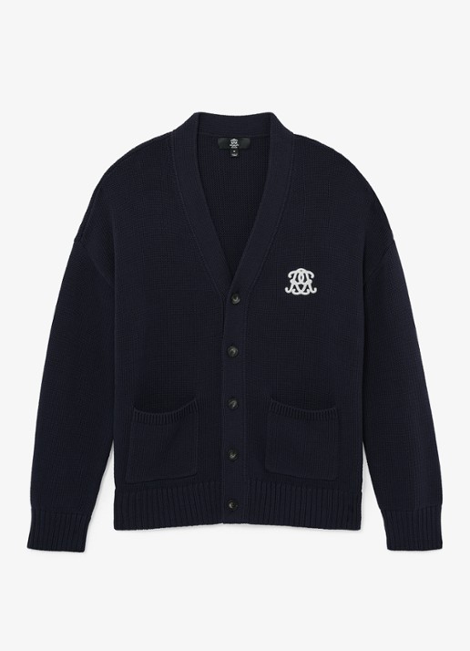 Reiss Coates grofgebreid vest met borduring - voorkant donkerblauw