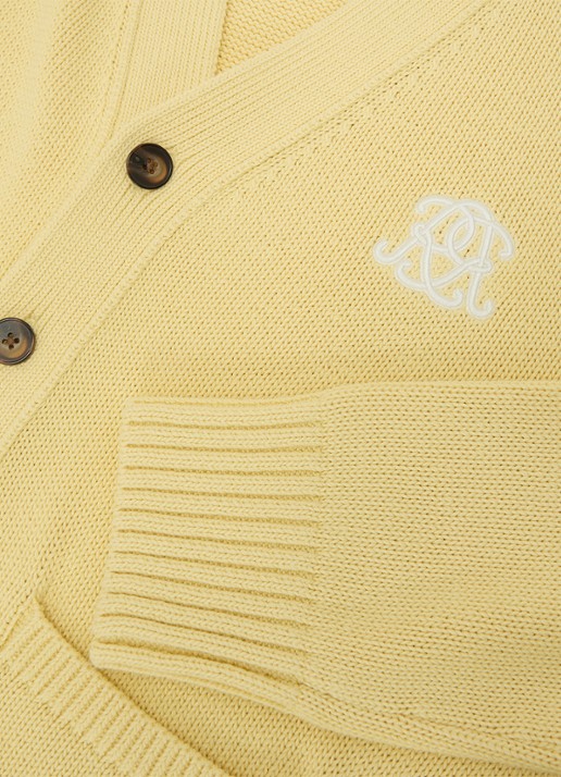Reiss Coates grofgebreid vest met borduring - detail 3 geel