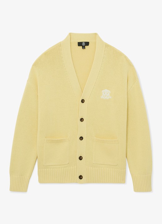 Reiss Coates grofgebreid vest met borduring - voorkant 5 geel