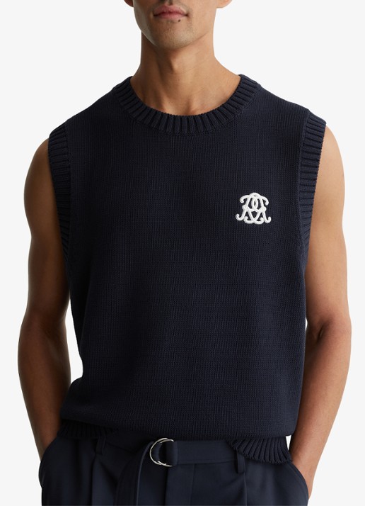 Reiss Coben grofgebreid vest met logo  - detail 3 donkerblauw