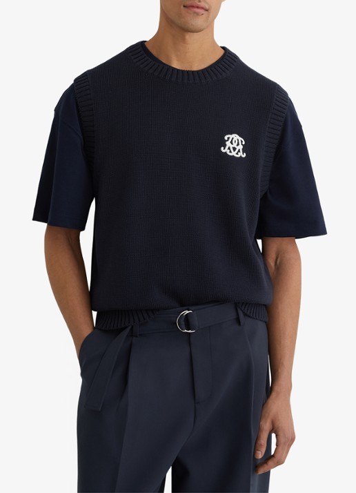 Reiss Coben grofgebreid vest met logo  - detail 6 donkerblauw