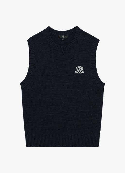 Reiss Coben grofgebreid vest met logo  - voorkant donkerblauw