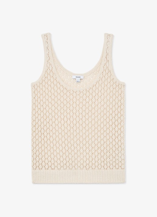 Reiss Colette grofgebreide top van linnen - voorkant 4 creme