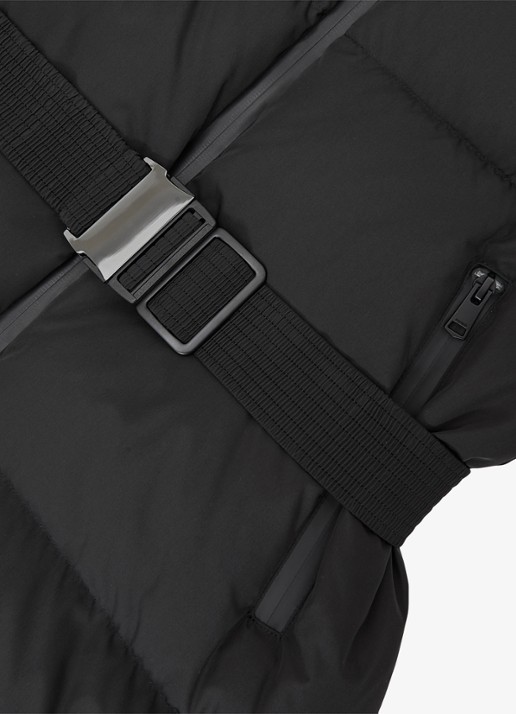 Reiss Colette longline puffer jas met ceintuur en capuchon - detail 4 black / zwart