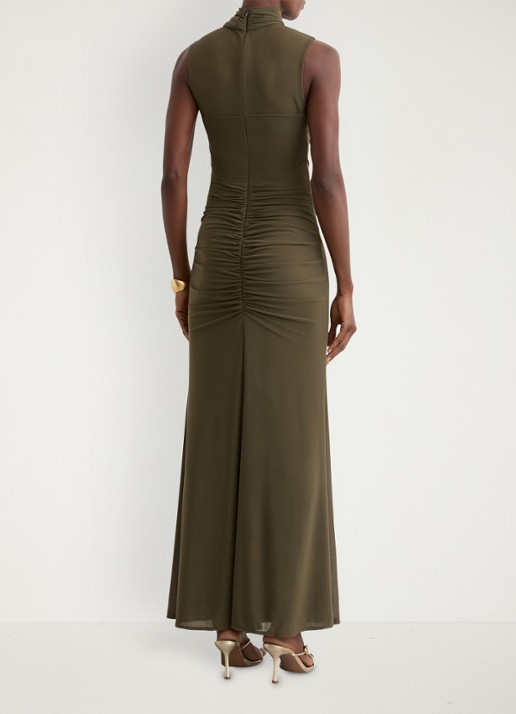 Reiss Colette maxi jurk met ruches - achterkant 6 khaki