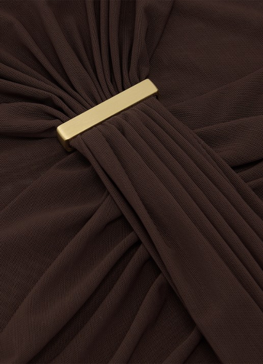 Reiss Colette maxi jurk met ruches - detail 6 chocoladebruin