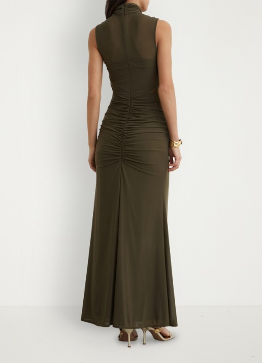 Reiss Colette maxi jurk met ruches - achterkant 10 chocoladebruin