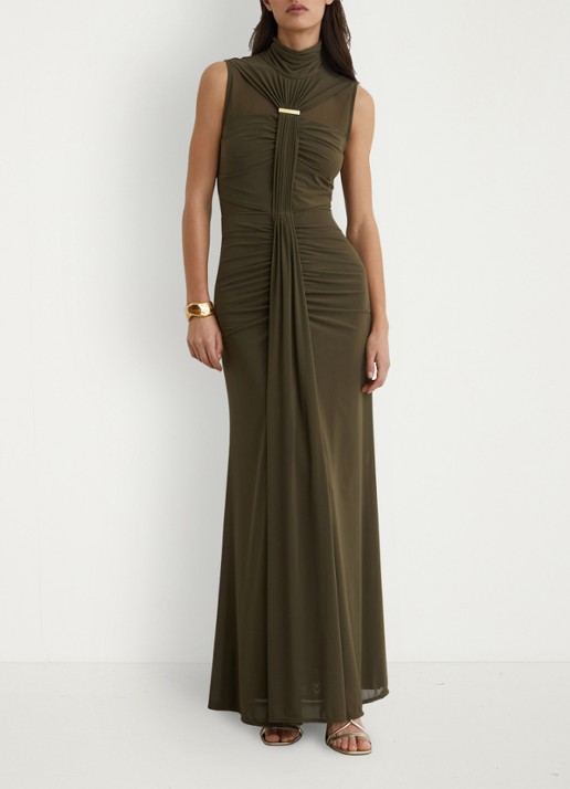 Reiss Colette maxi jurk met ruches - detail 5 chocoladebruin