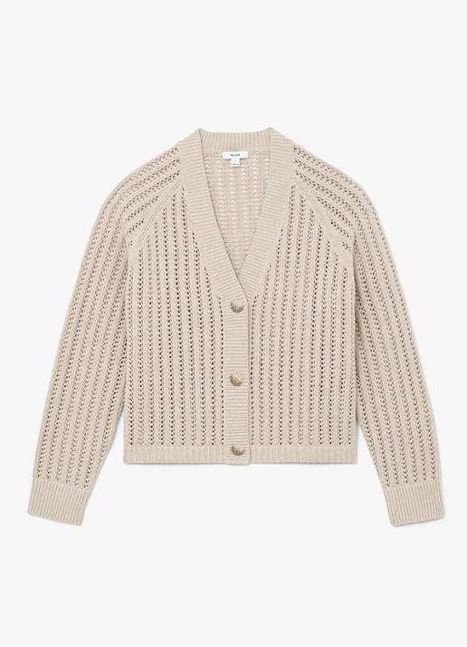 Reiss Constance opengebreid vest in linnenblend - voorkant neutral / beige