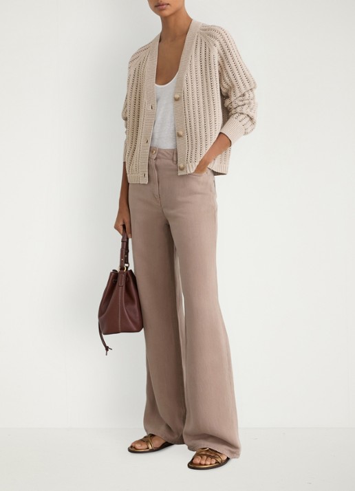 Reiss Constance opengebreid vest in linnenblend - voorkant 2 neutral / beige
