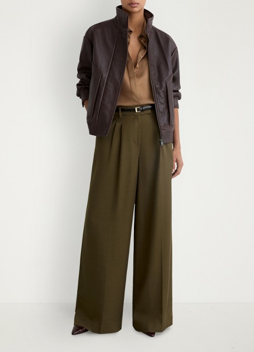 Reiss Cora high waist wide fit pantalon met steekzakken - voorkant 2 khaki