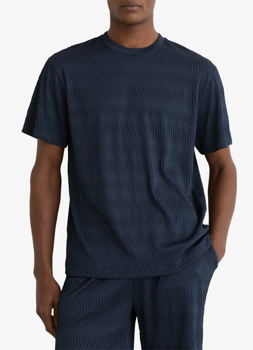 Reiss Cox T-shirt met structuur - detail airforce blue / blauw
