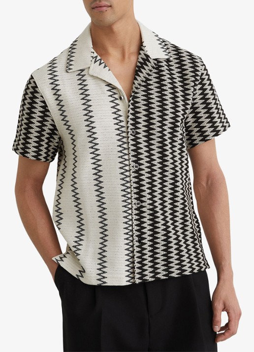Reiss Dain fijngebreid regular fit overhemd met zigzag dessin