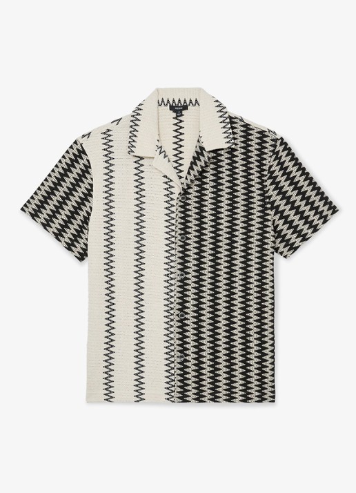Reiss Dain fijngebreid regular fit overhemd met zigzag dessin - voorkant 6 wit / zwart