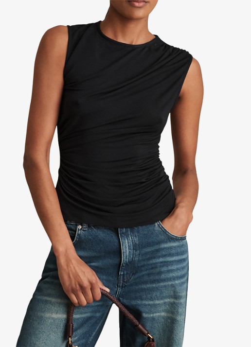 Reiss Dani mouwloze top met gedrapeerd detail - detail 4 black / zwart
