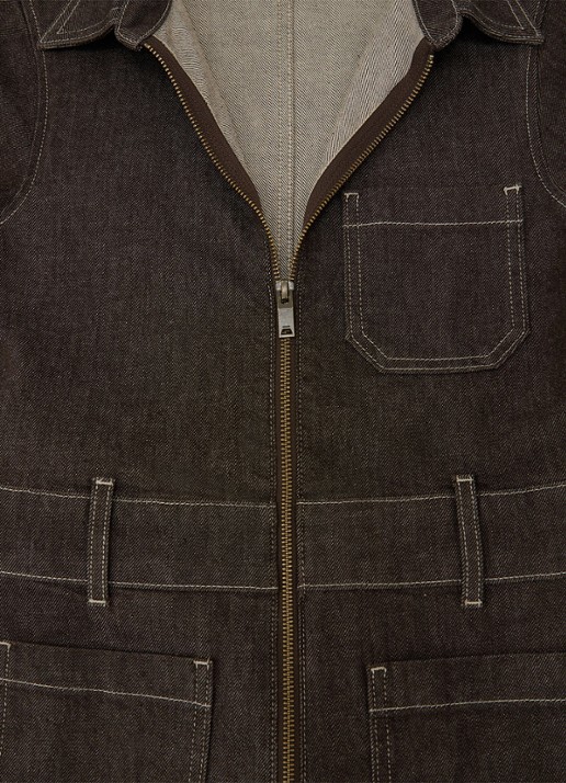 Reiss Danie wide fit jumpsuit van denim - detail 6 chocoladebruin