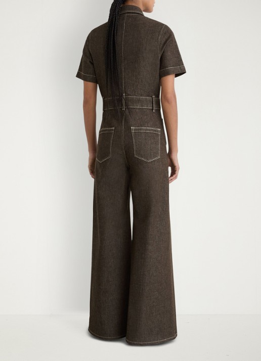 Reiss Danie wide fit jumpsuit van denim - detail 7 chocoladebruin