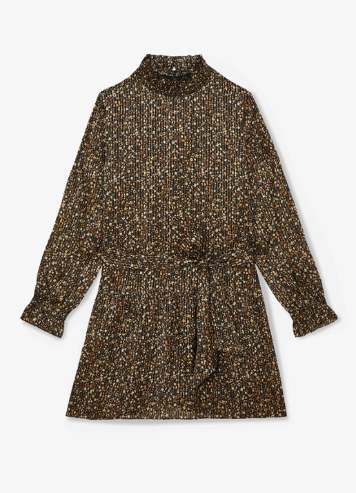 Reiss Darci mini jurk met bloemenprint en strikceintuur  - voorkant 6 zwart