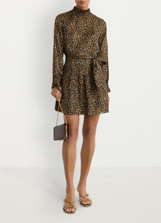 Reiss Darci mini jurk met bloemenprint en strikceintuur  - voorkant 7 zwart
