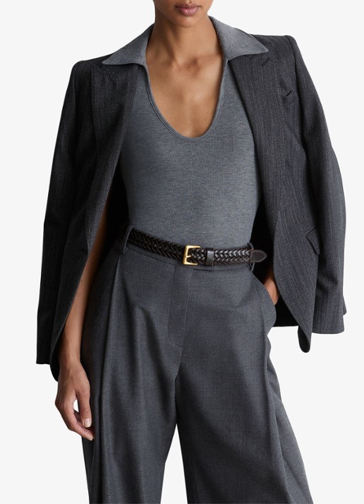 Reiss Daria slim fit polo met gemêleerd dessin - detail 4 middengrijs