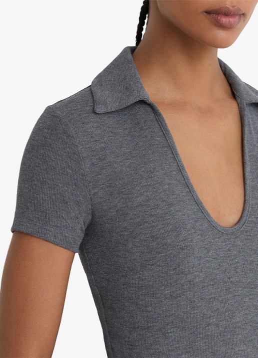 Reiss Daria slim fit polo met gemêleerd dessin - detail 5 middengrijs