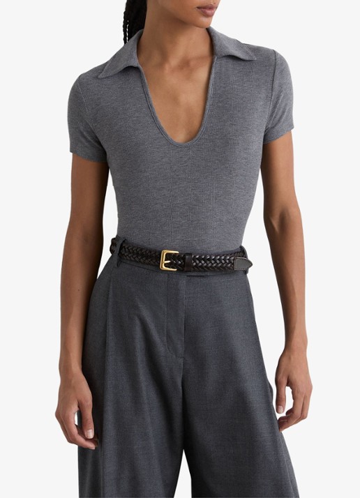 Reiss Daria slim fit polo met gemêleerd dessin - detail 6 middengrijs