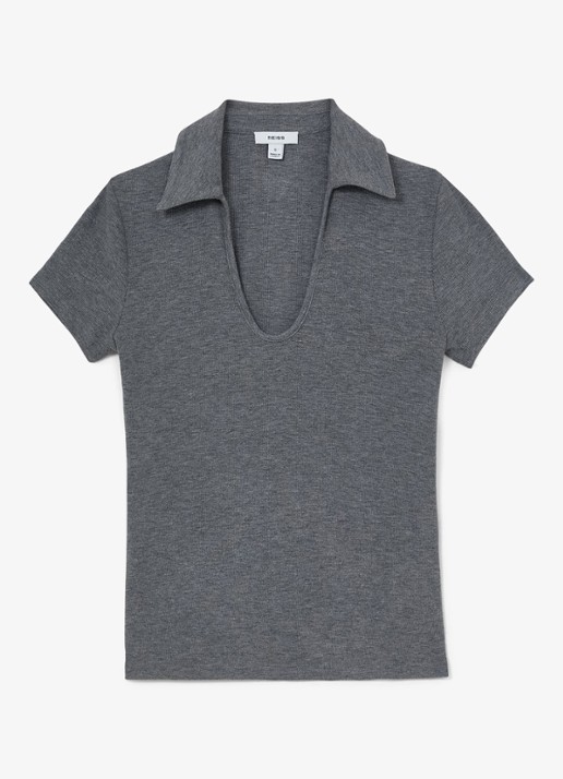 Reiss Daria slim fit polo met gemêleerd dessin - voorkant 2 middengrijs