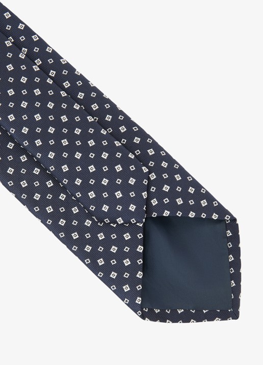 Reiss Dario stropdas in zijdeblend met print - achterkant 5 donkerblauw