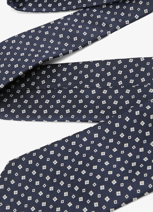 Reiss Dario stropdas in zijdeblend met print - detail 2 donkerblauw