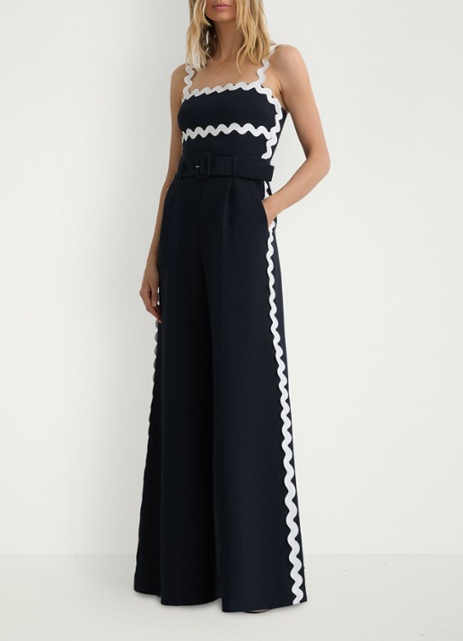 Reiss Dash wide fit jumpsuit met steekzakken - voorkant 7 donkerblauw