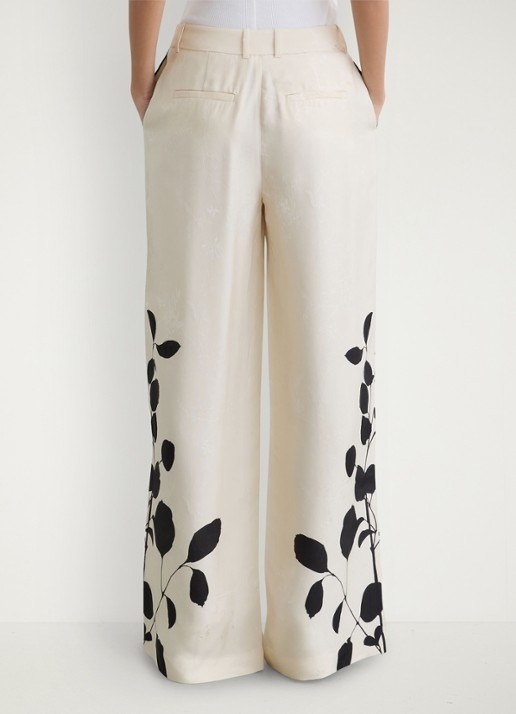 Reiss Delilah high waist wide fit pantalon met bloemenprint - achterkant 7 ivoor