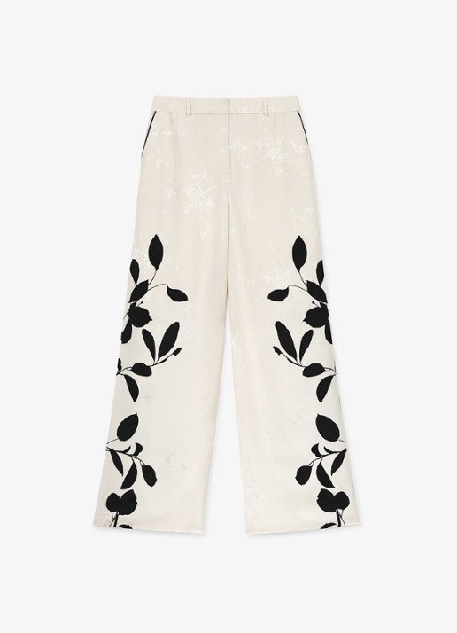 Reiss Delilah high waist wide fit pantalon met bloemenprint - voorkant ivoor