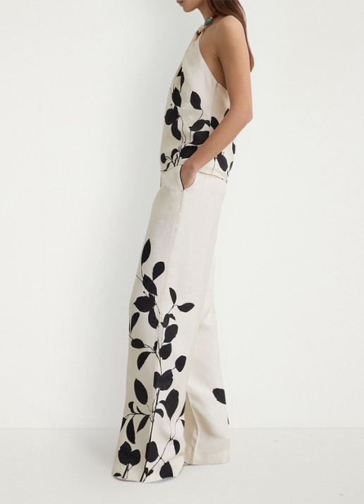 Reiss Delilah high waist wide fit pantalon met bloemenprint - detail 5 ivoor