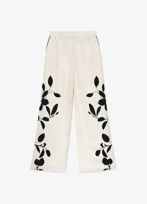 Reiss Delilah high waist wide fit pantalon met bloemenprint - voorkant 2 ivoor