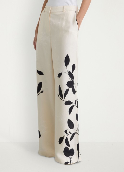 Reiss Delilah high waist wide fit pantalon met bloemenprint - voorkant 3 ivoor
